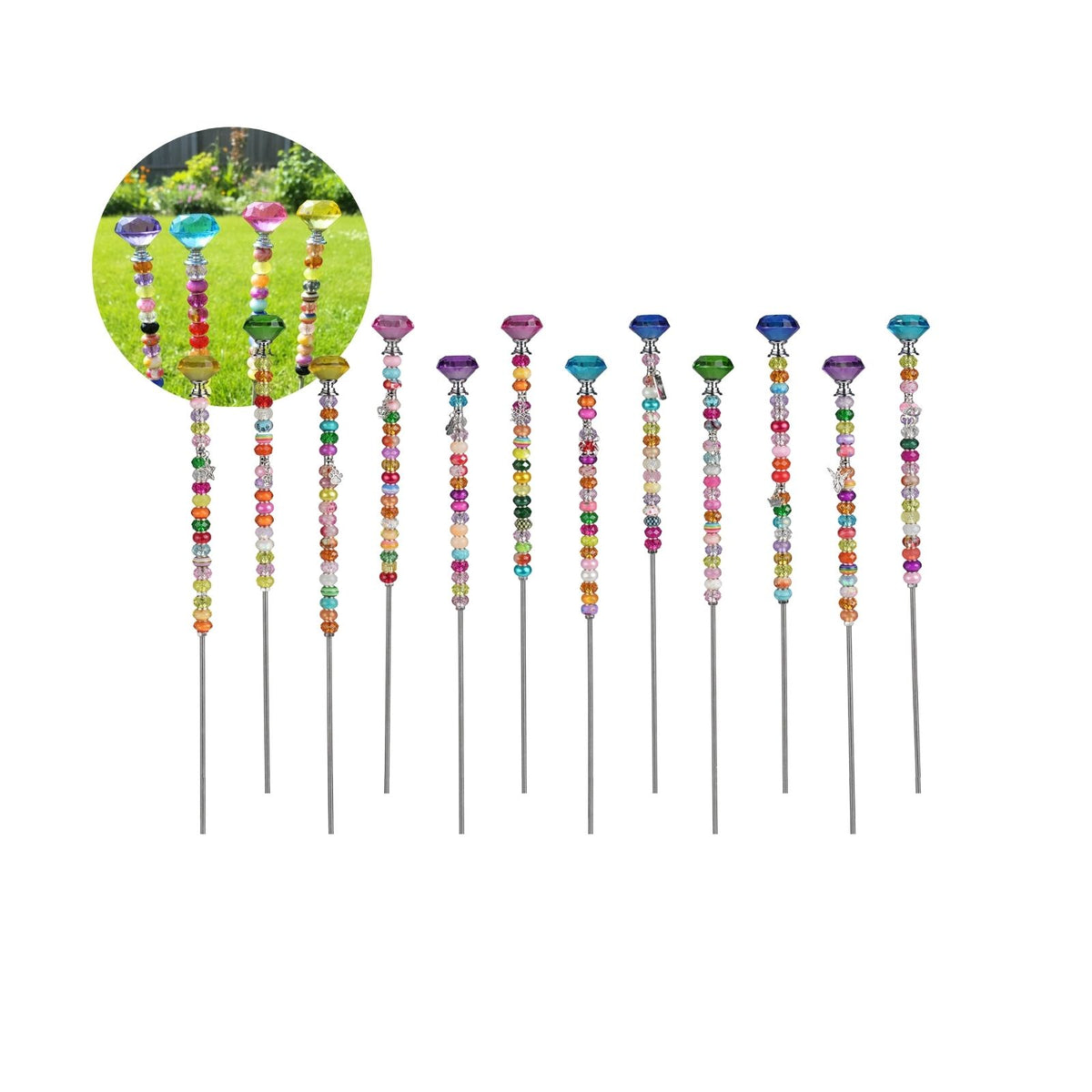 12er Set Gartenstecker Kristall Dekostecker Gartenstab Pflanzenstecker