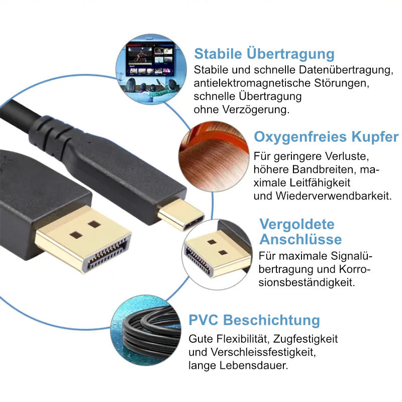 USB-C zu DisplayPort 5m USB-C zu DP Anschluss USB-Typ-C zu DP Kabel