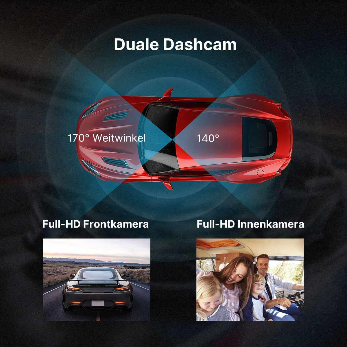 Dual-Dashcam Full-HD Autofront-Kamera Onboard-Kamera Innenraum Auto