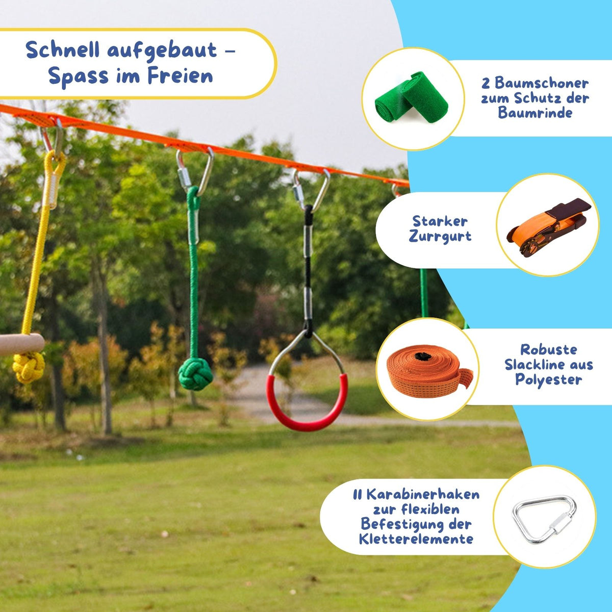 Slackline-Set für Kinder Kletterseil-Set Hangel-Set Hindernisparcours