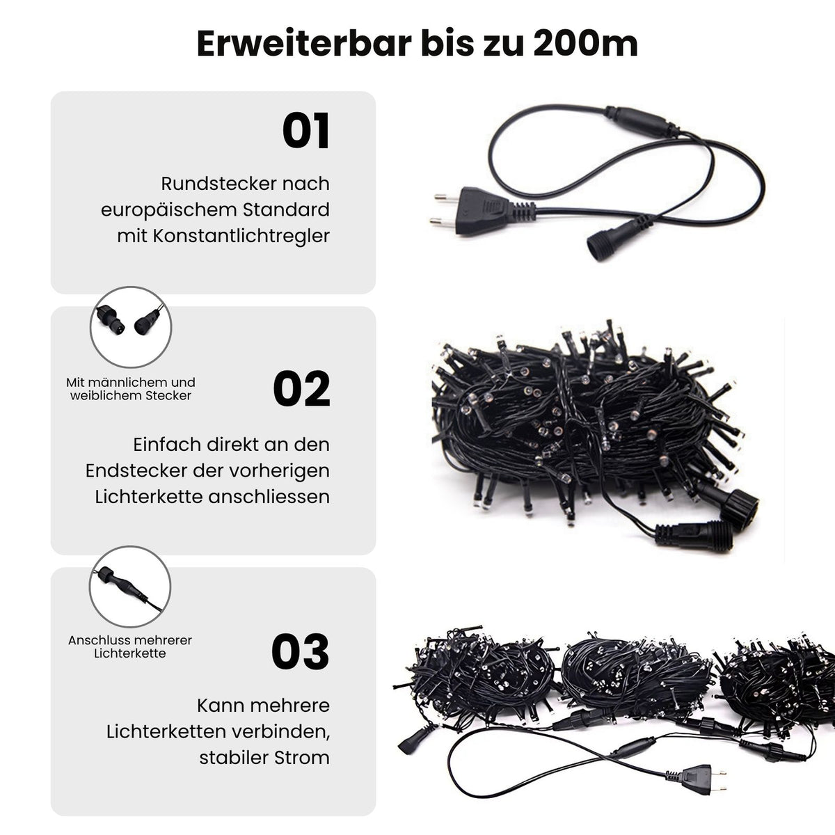 LED-Lichterkette 48.5m Lichtergirlande Beleuchtung Dekolichter Leuchte