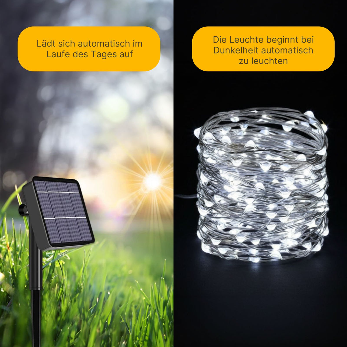 22m Solar-Lichterkette LED Kaltweiss Leuchtgirlande Gartenbeleuchtung