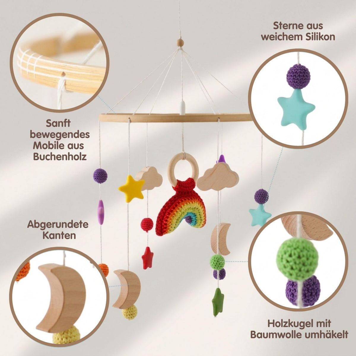 Mobile mit Halterung Regenbogen Babymobile mit Glockenhalter