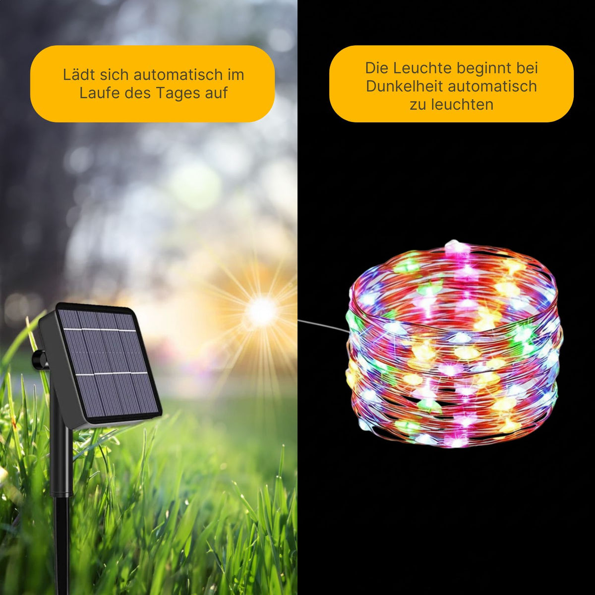 32m LED Solar-Lichterkette Leuchtgirlande Gartenbeleuchtung RGB