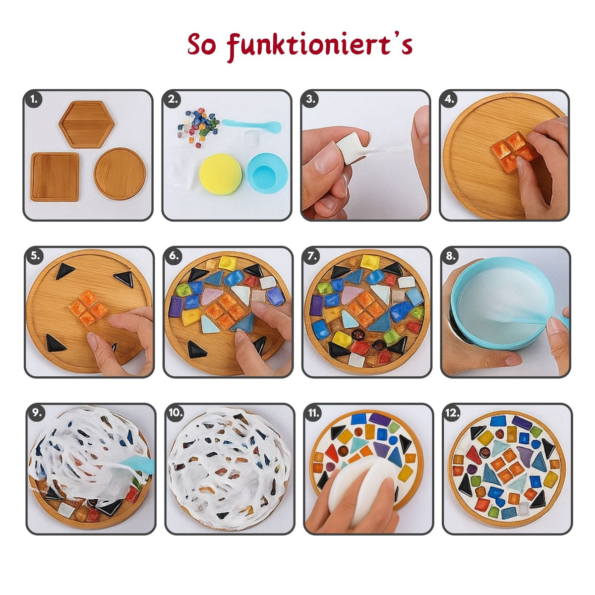 3er-Set DIY-Mosaik-Untersetzer Weihnachtsmann Schneemann Rentier Bastelset