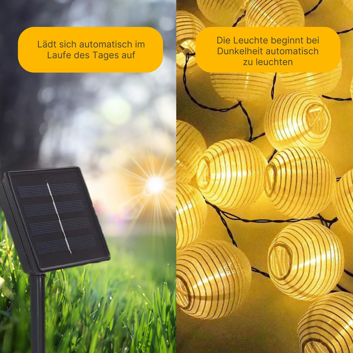 6.5m LED-Lichterkette Solar Lampion-Lichterkette Leucht-Girlande Weiss