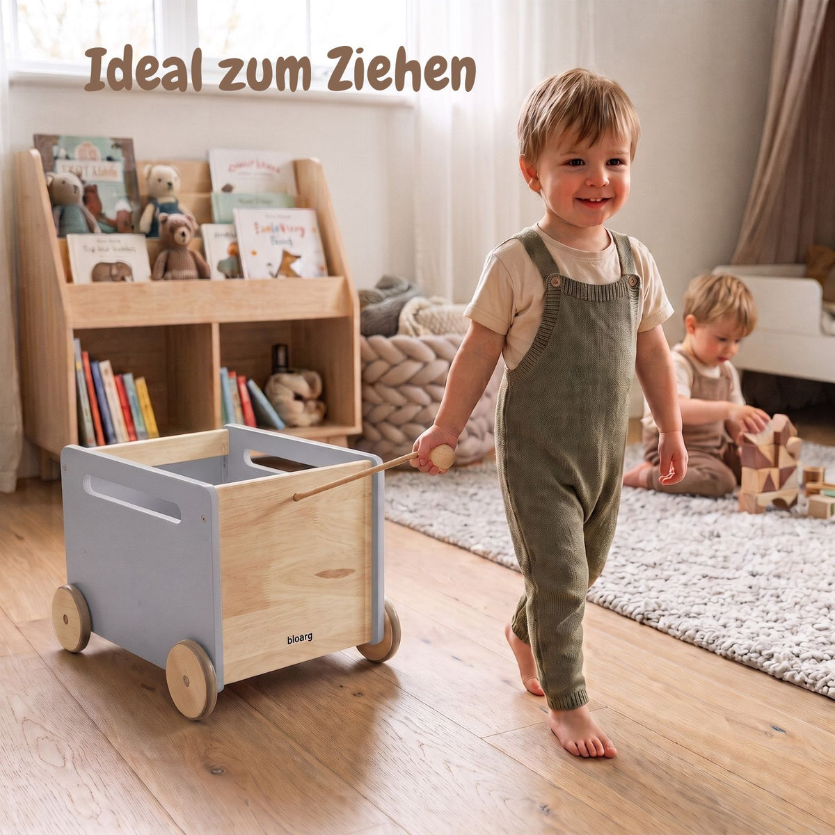Spielzeugkiste auf Rollen Bücherkiste Spielzeugwagen Holz-Rollbox