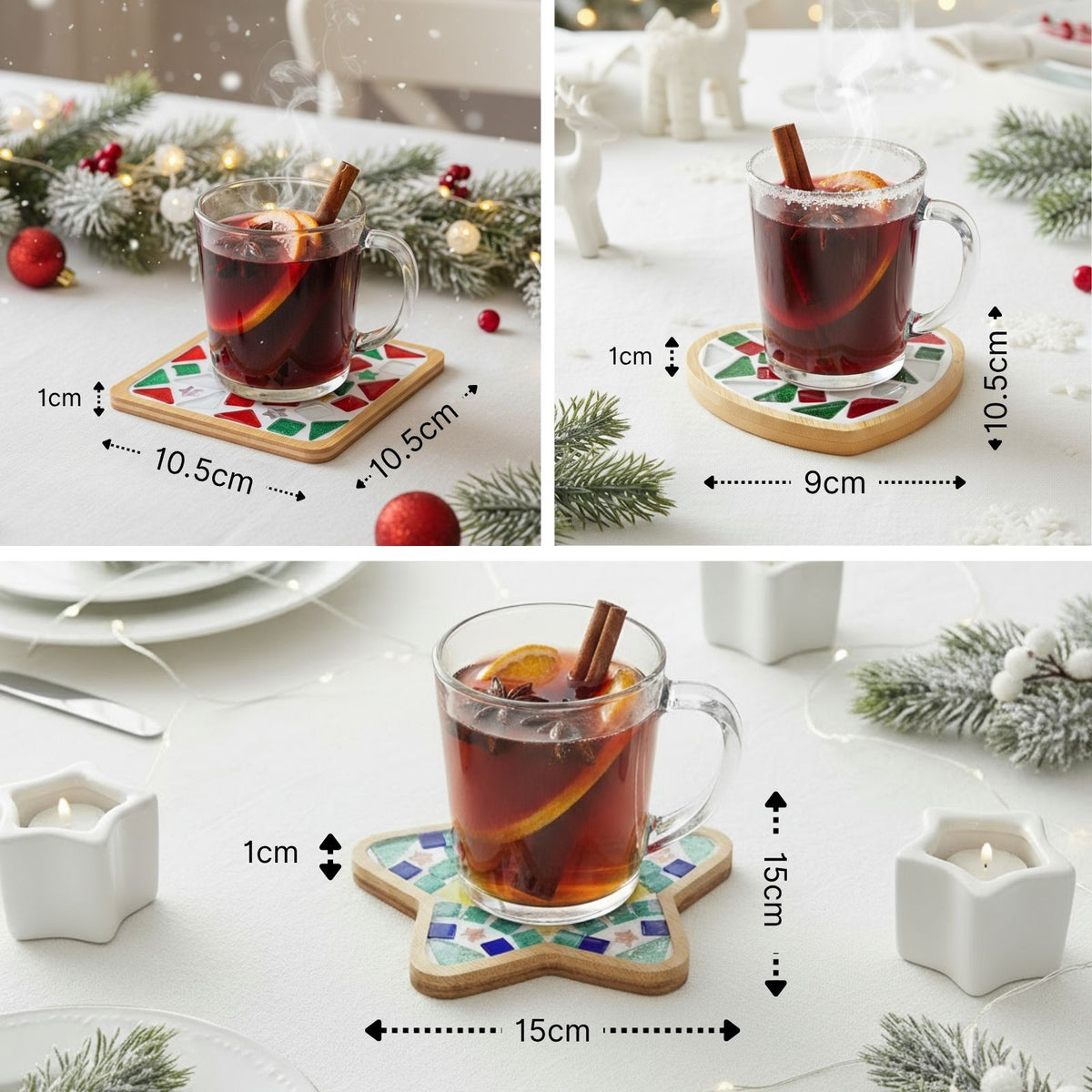 3er-Set DIY-Mosaik-Untersetzer Weihnachtsmann Schneemann Rentier Bastelset