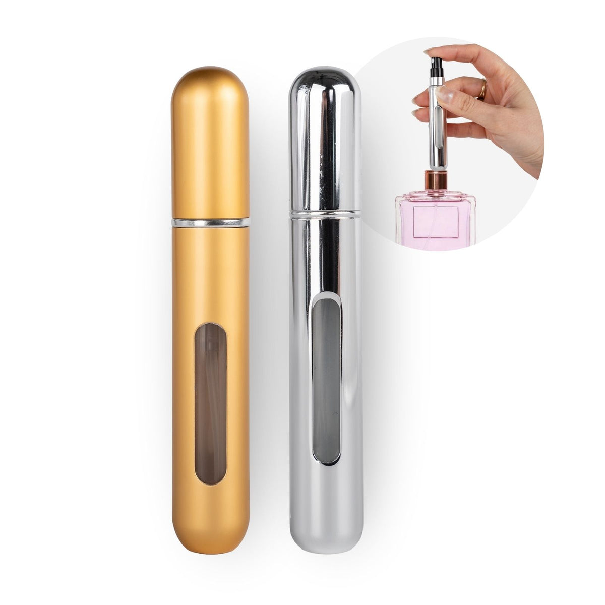 2er-Set Mini-Parfümzerstäuber 8ml Parfum Vaporisateur Matt-Goldig Silbrig
