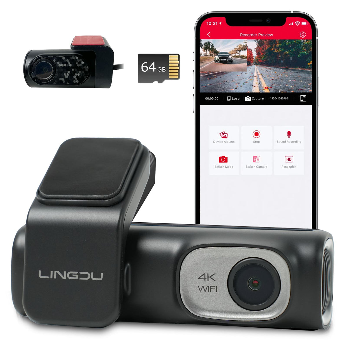 4K WiFi Dual-Dashcam Autofront-Kamera Onboard-Kamera Auto-Überwachung