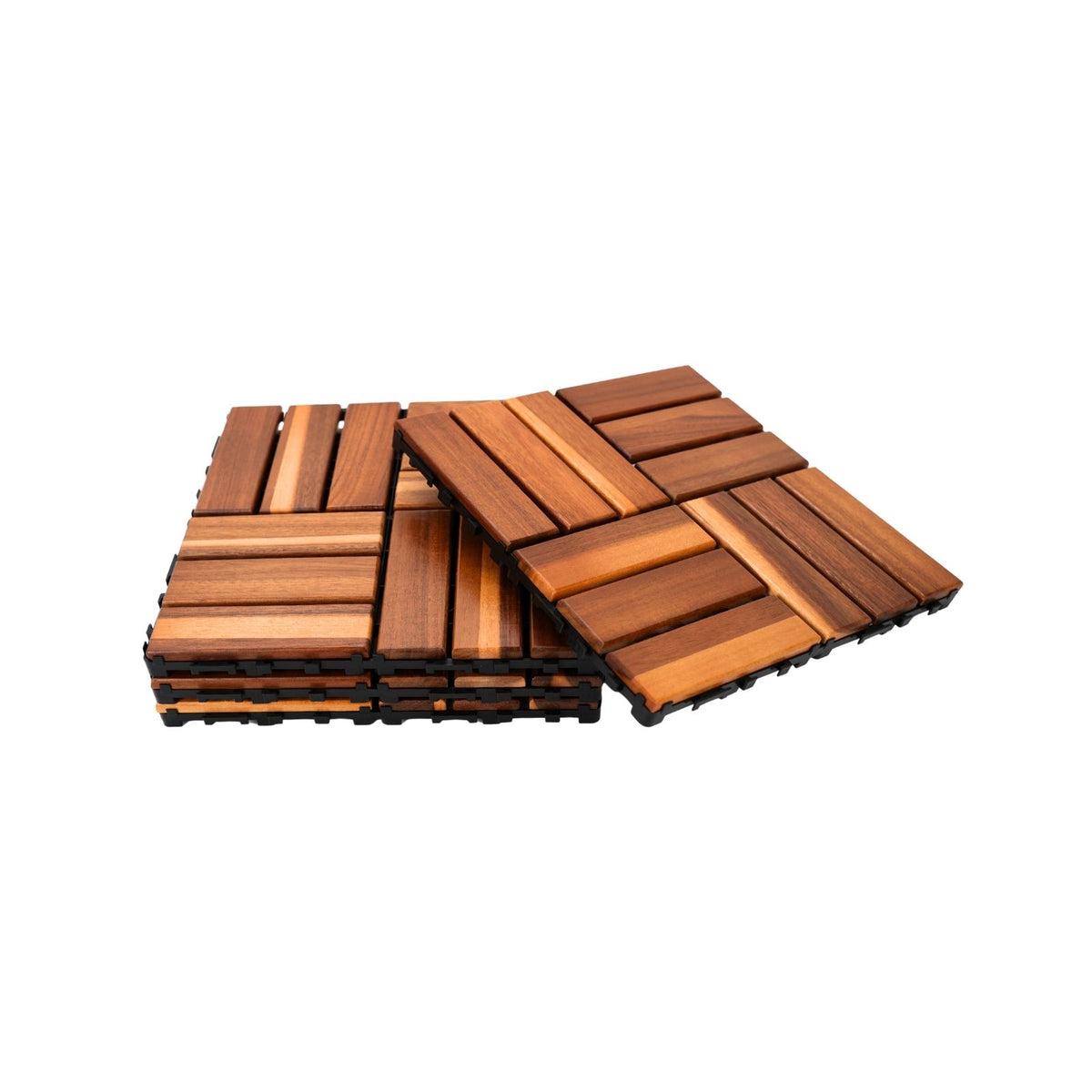 4er-Set Akazienholz-Fliesen Holzfliesen Bodenplatten Klickfliesen