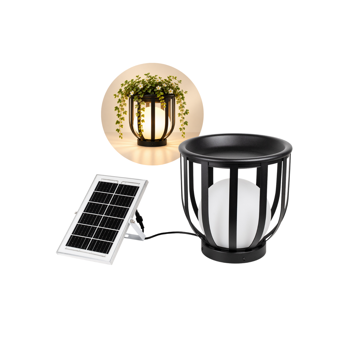 Solar LED-Stehlampe mit Pflanzenständer Dekolicht Design-Blumenständer
