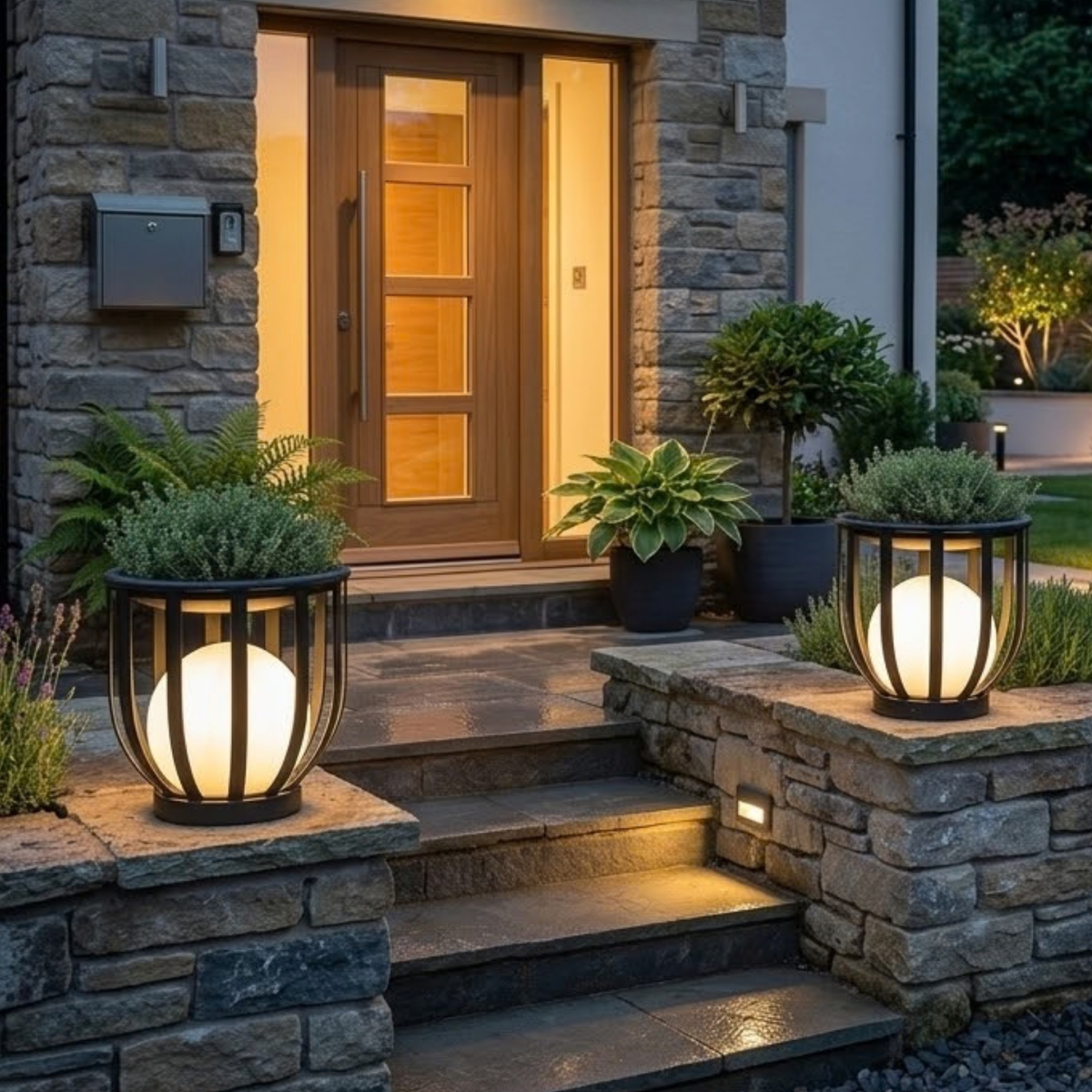 Solar LED-Stehlampe mit Pflanzenständer Dekolicht Design-Blumenständer