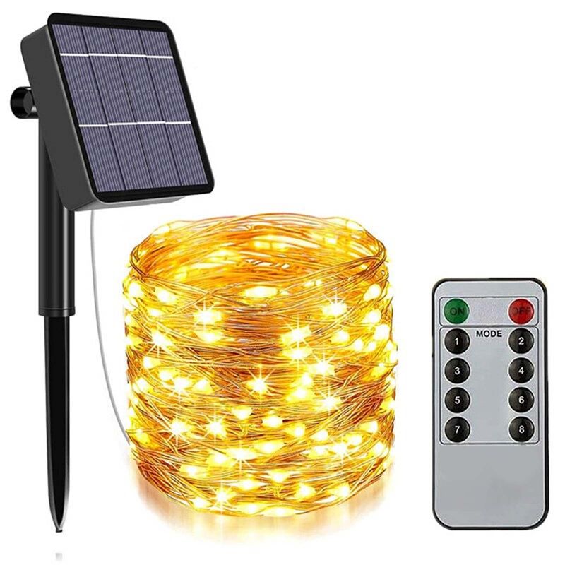 22m LED Leuchtgirlande Solar-Lichterkette Gartenbeleuchtung Warmweiss