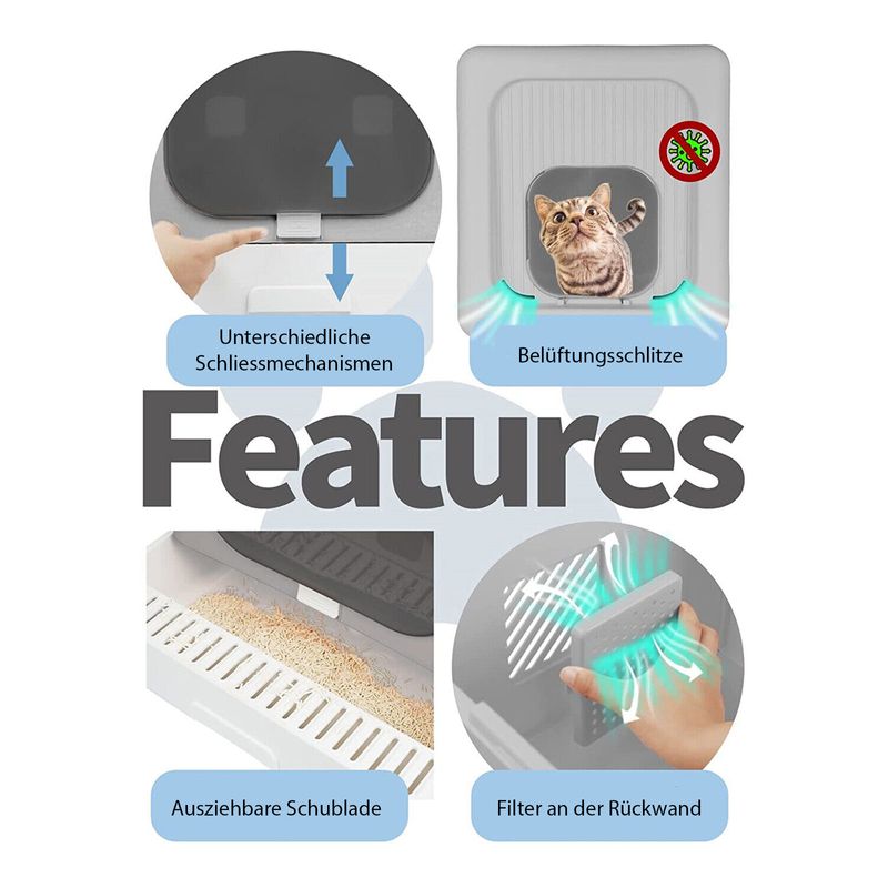 Katzentoilette XXL Katzenklo Haubentoilette mit Deckel und Sieb