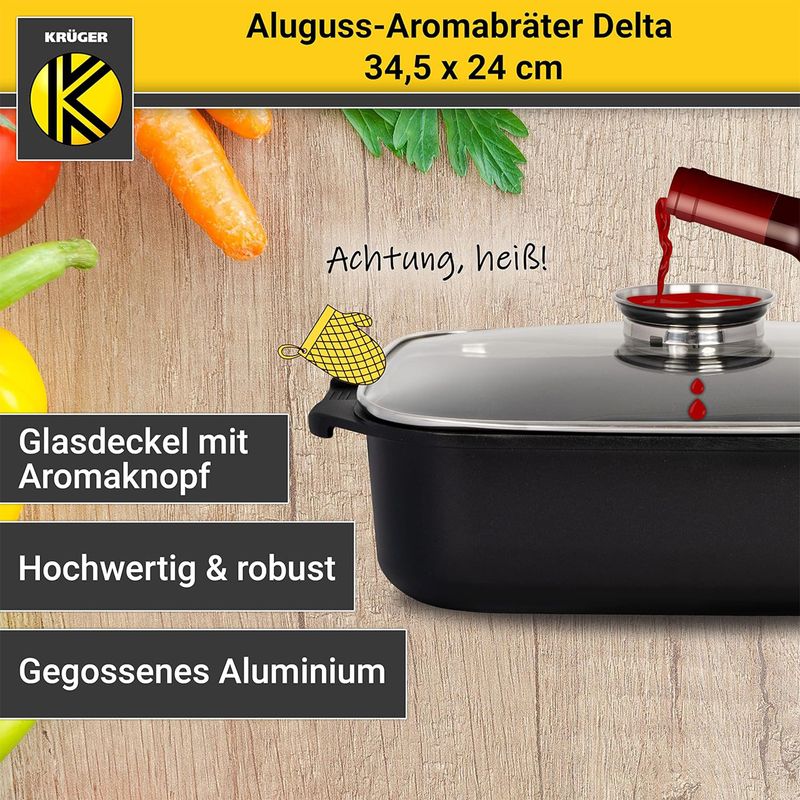 Aluguss-Bräter Garschale Rechteckbräter Aromabräter Schmorbräter