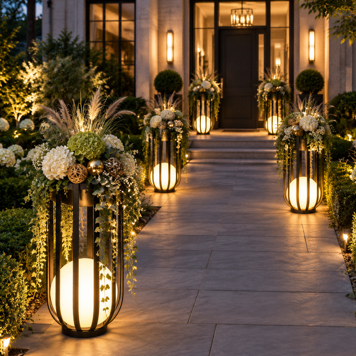 Solar LED-Stehlampe mit Pflanzenständer Design-Blumenständer Dekolicht