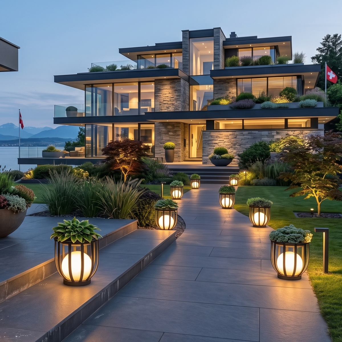 Solar LED-Stehlampe mit Pflanzenständer Dekolicht Design-Blumenständer