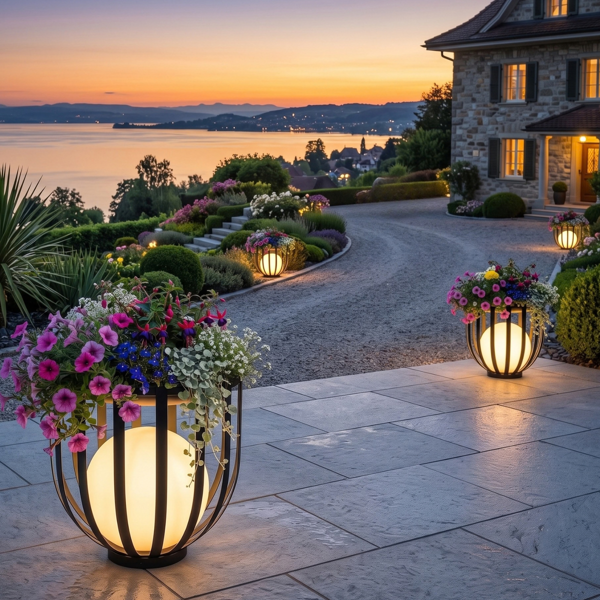 Solar LED-Stehlampe mit Pflanzenständer Dekolicht Design-Blumenständer
