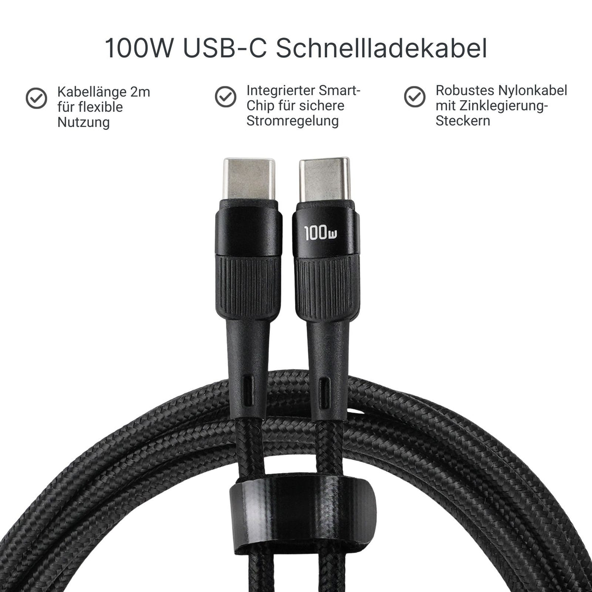USB-C zu USB-C Schnellladekabel 2m 100W PD Nylon