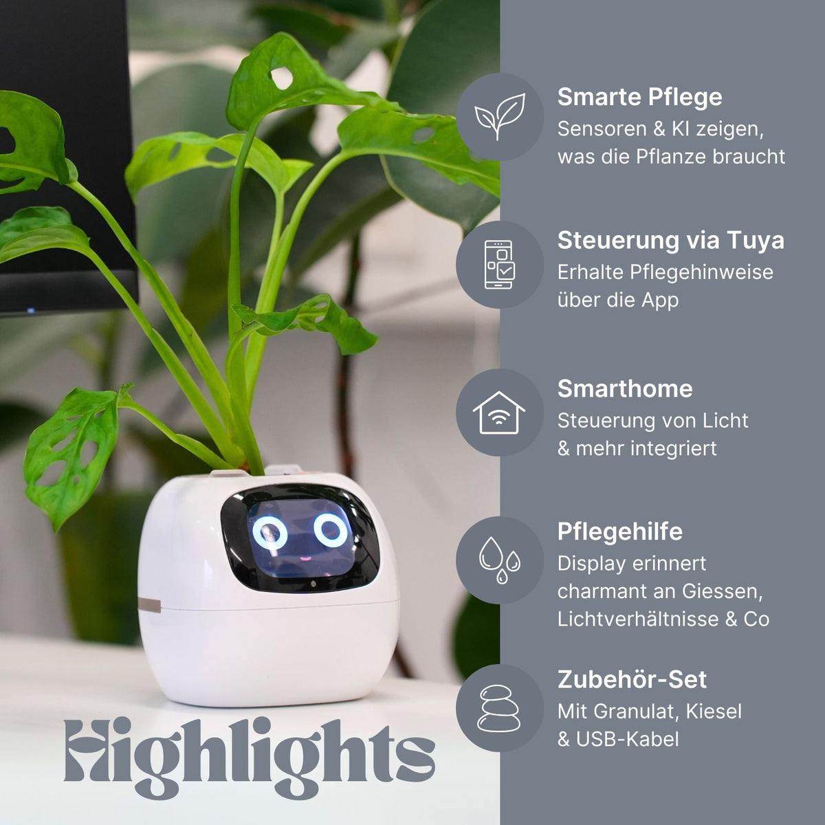 USB-Pflanzenübertopf Smarter Blumentopf Smart Plant Pot Elektronischer Blumentopf Ivy Smart Planter