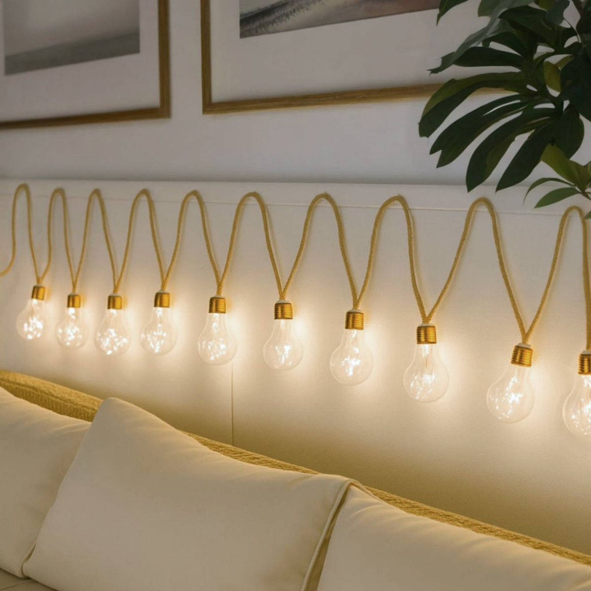 LED-Hanfseil-Lichterkette Gartenbeleuchtung Solar-Leuchtkette Lampe