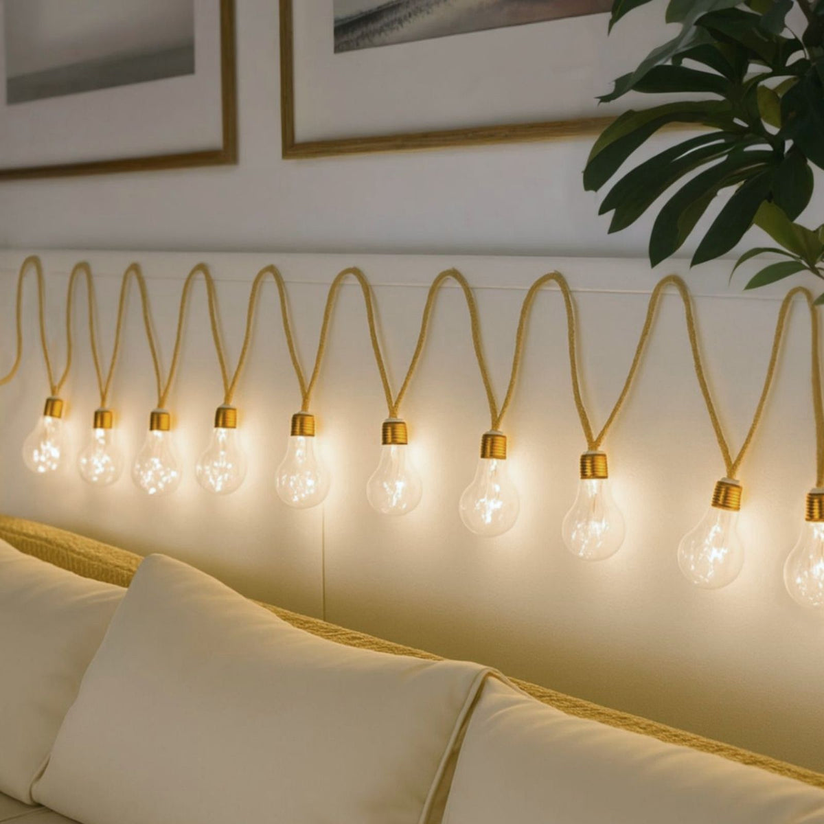 LED-Hanfseil-Lichterkette Lampe Gartenbeleuchtung Solar-Leuchtkette