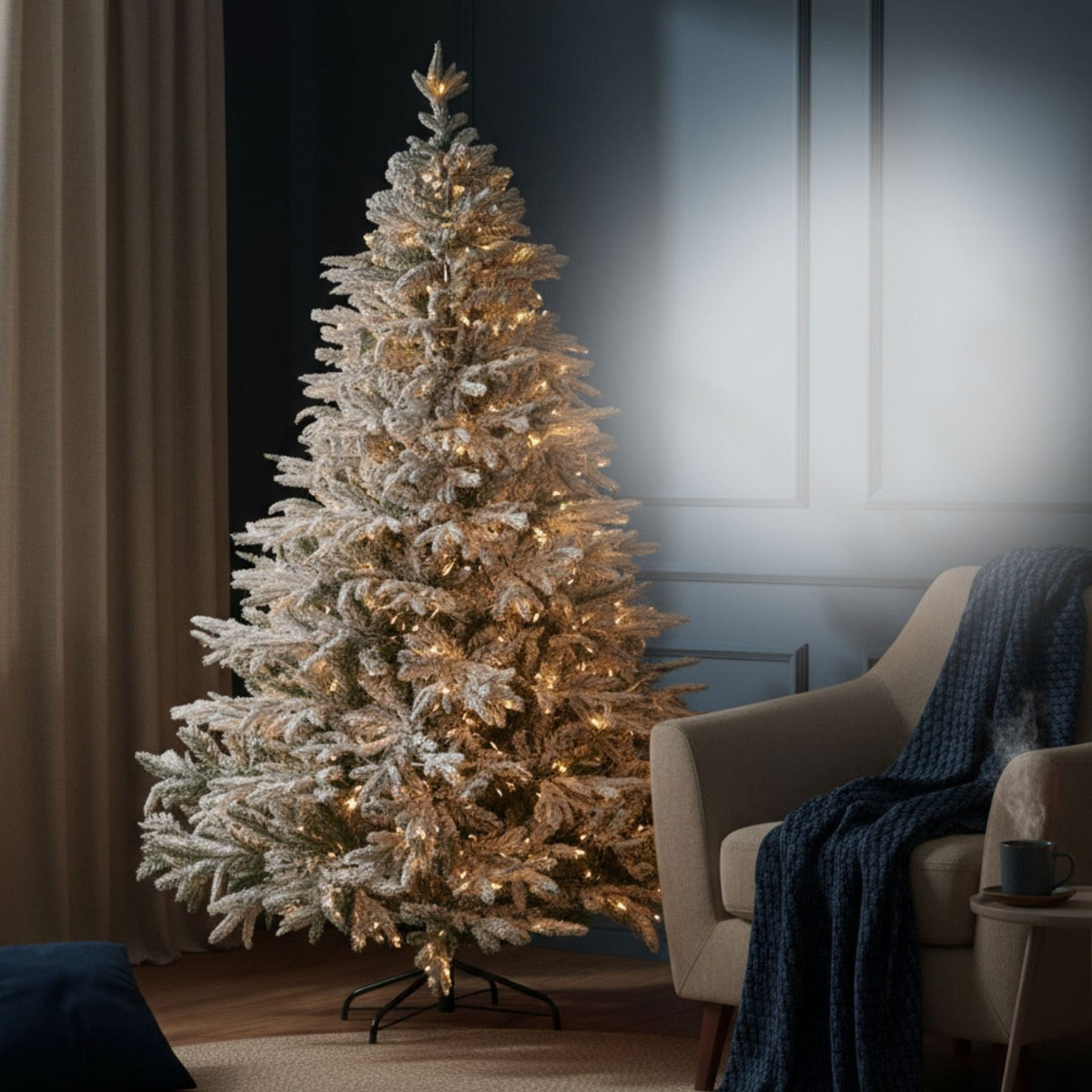 Weihnachtsbaum 210cm mit Schnee und LED Kunsttanne Tanne Christbaum
