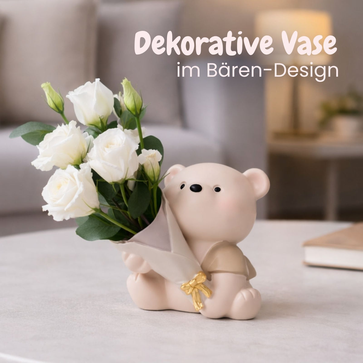 Sitzender Bär-Vase Blumenarrangement Dekoration Wohnaccessoire