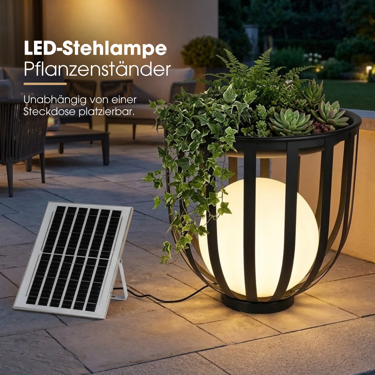 Solar LED-Stehlampe mit Pflanzenständer Dekolicht Design-Blumenständer