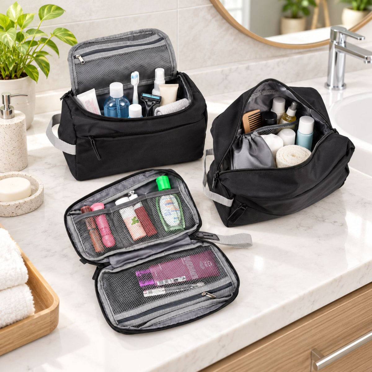3-tlg. Necessaire-Set Kulturbeutel Kosmetiktasche Toilettentasche