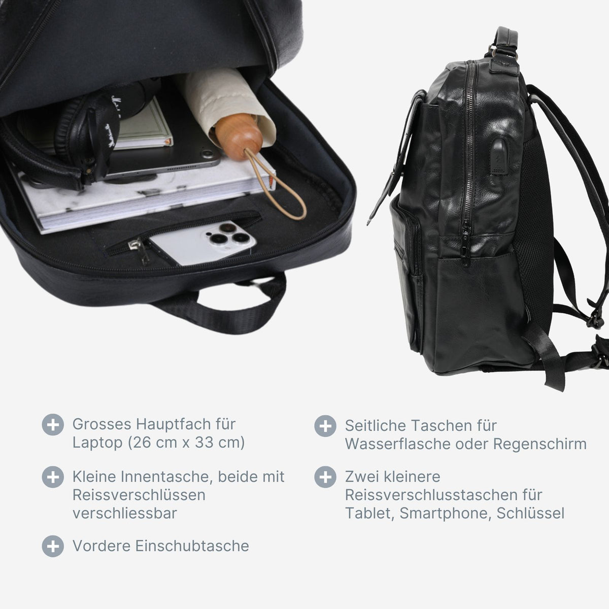 Laptop-Rucksack Tagesrucksack Business-Rucksack PU-Lederrucksack