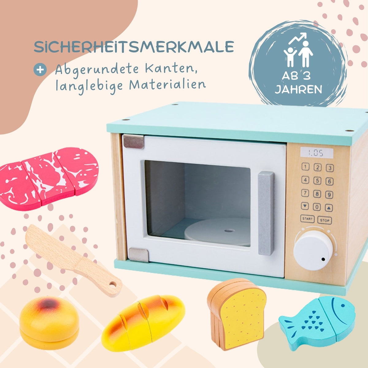 Spielzeug-Mikrowellen-Set aus Holz mit Zubehör Küchenspielzeug Kinderspielzeug