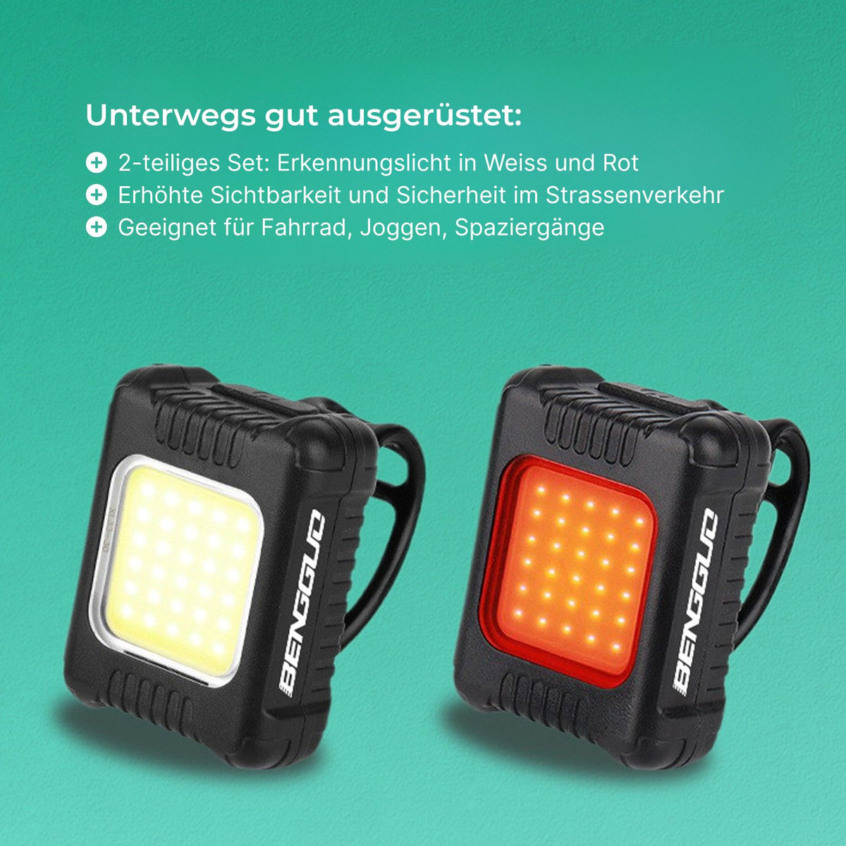 2-tlg. Velo Warnlicht-Set Fahrrad-Erkennungslicht LED-Sicherheitslicht
