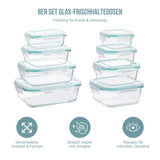 8er Set Glas-Vorratsdosen mit Deckel Frischhaltedosen Meal-Prep-Boxen