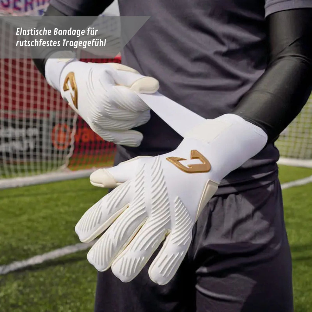 Fussballhandschuhe Invictus White Gold Gr. 8 Torwart Goalie Handschuhe