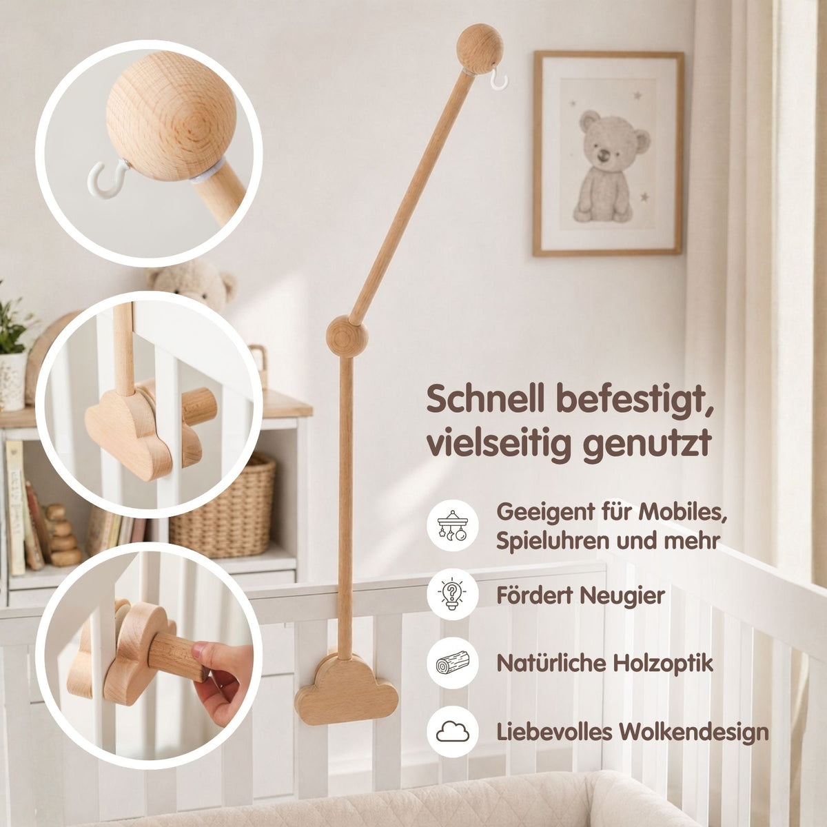 Mobile mit Halterung Hase Beige Babymobile mit Glockenhalter