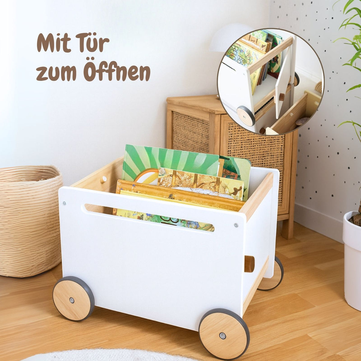 2er-Set Holz-Spielzeugkiste auf Rollen Spielzeugtruhe Bücherkiste