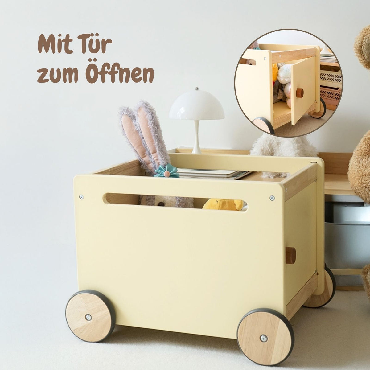 2er-Set Holz-Bücherkiste auf Rollen Spielzeugkiste Spielzeugtruhe