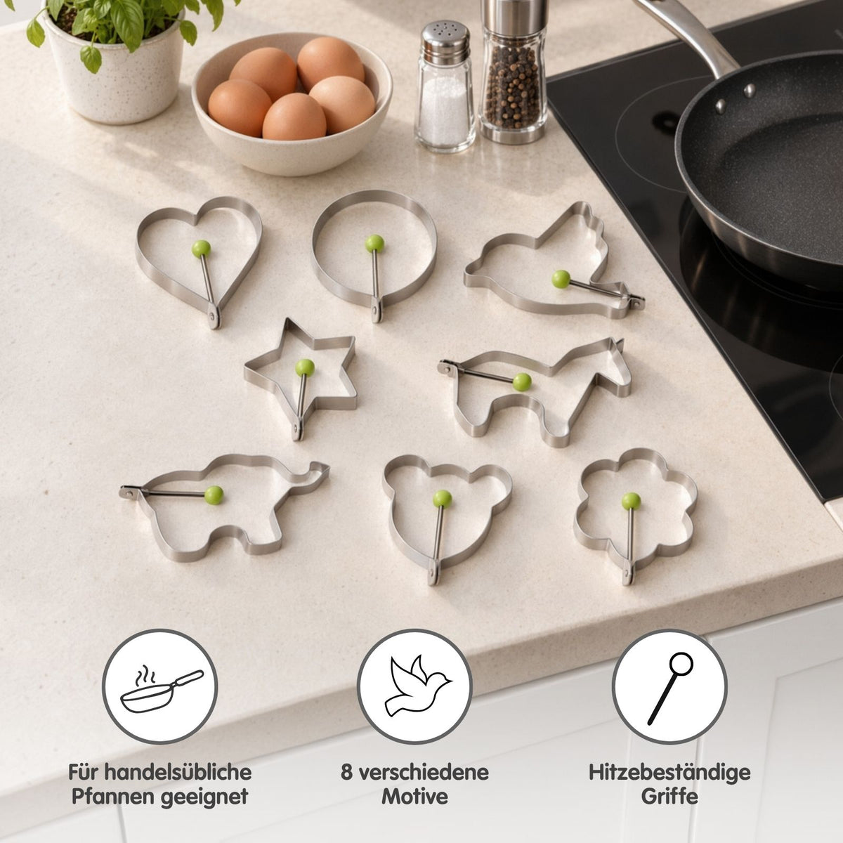 Eierformer-Set Pancake-Form Spiegeleiform Motiv-Bratform Eierring