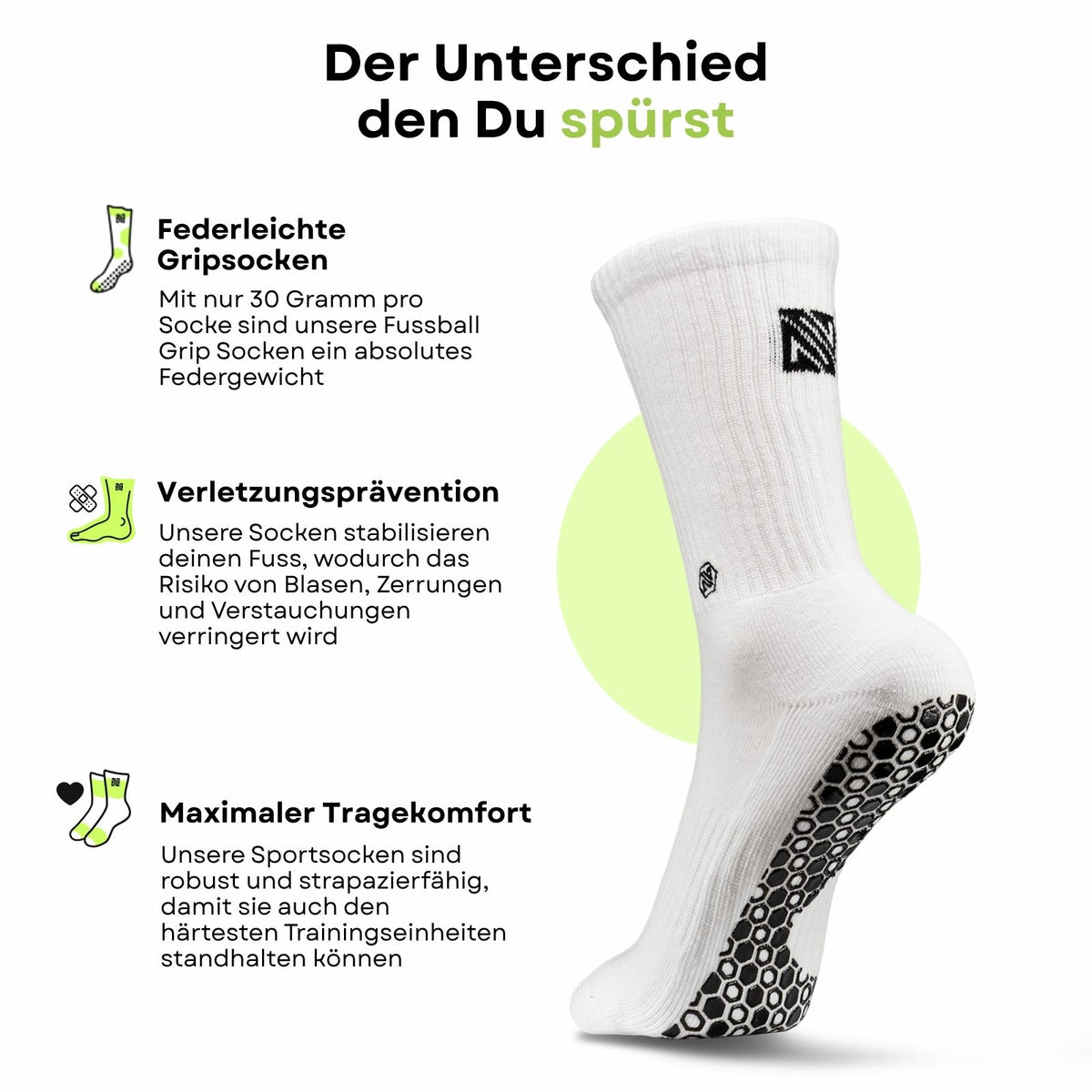 Fussballsocken Gr. 42-47 Sportstrümpfe GripSoxx SE Weiss