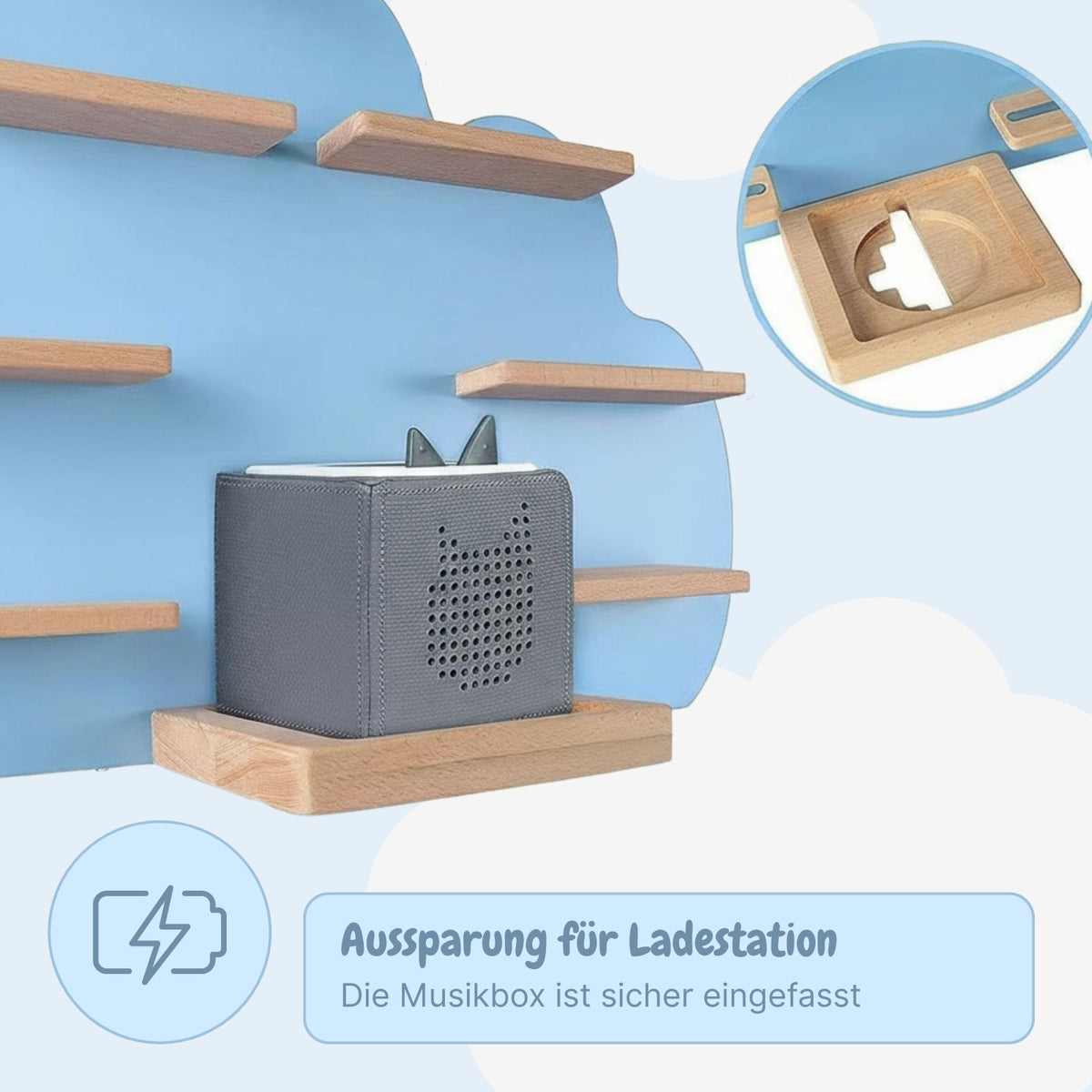 Wolken-Holzregal für Toniebox und Toniefiguren Spielzeug-Wandregal