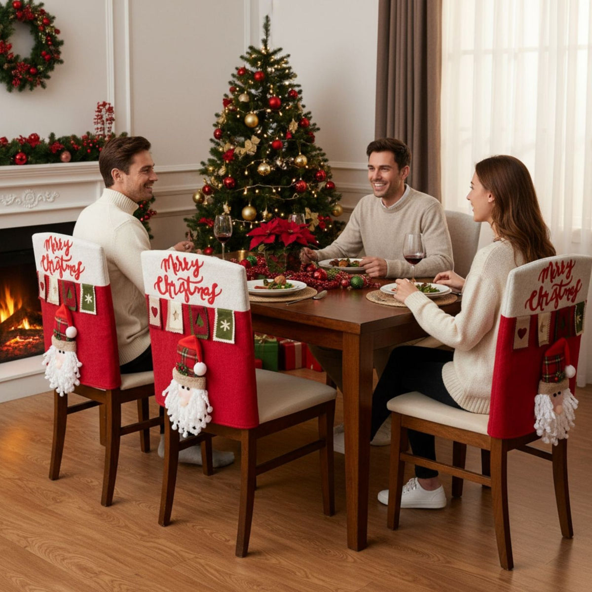 Stuhlhusse mit Weihnachtmann Weihnachts-Stuhldeko Stuhlbezug