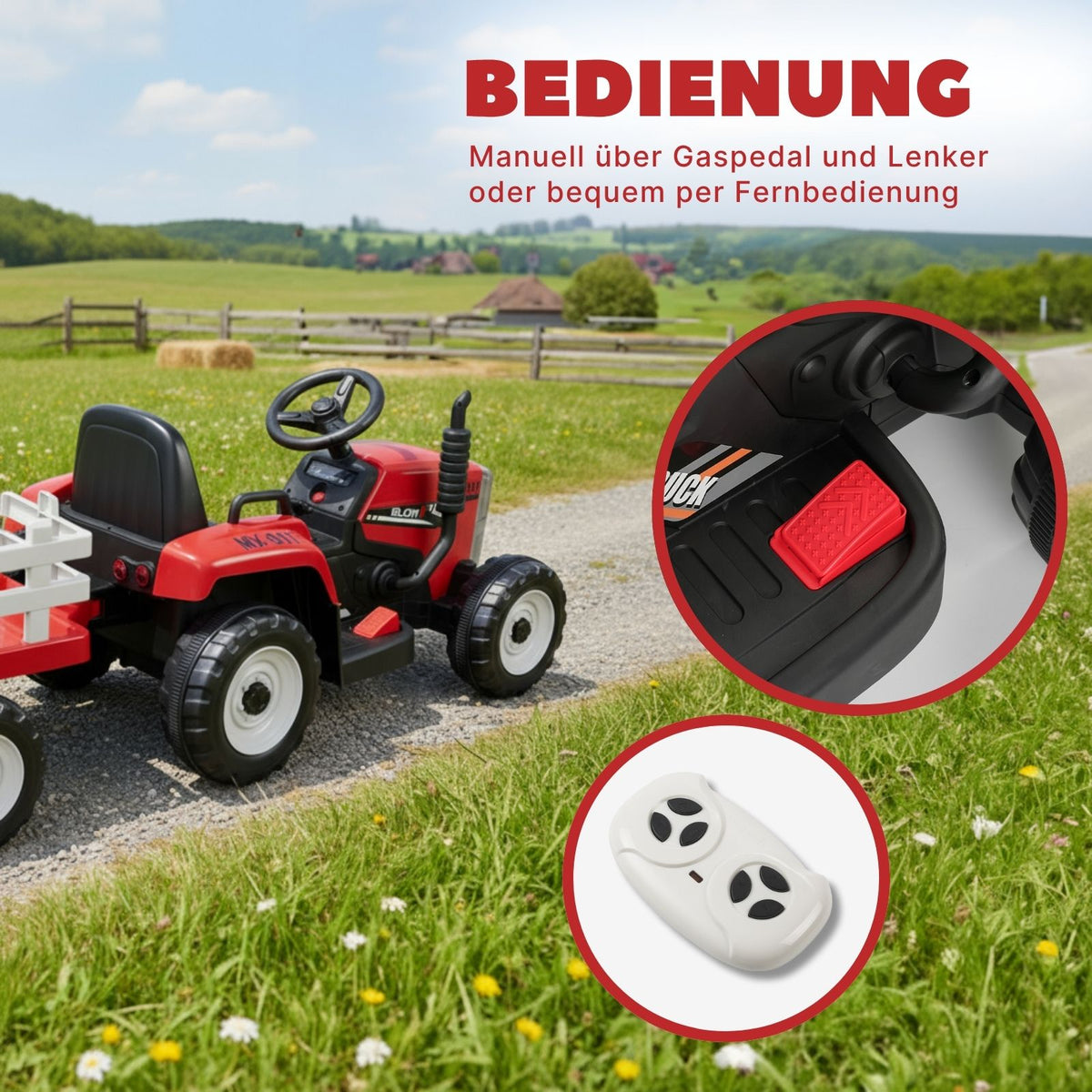 Elektro-Traktor für Kinder Kinderfahrzeug Elektroauto mit Anhänger