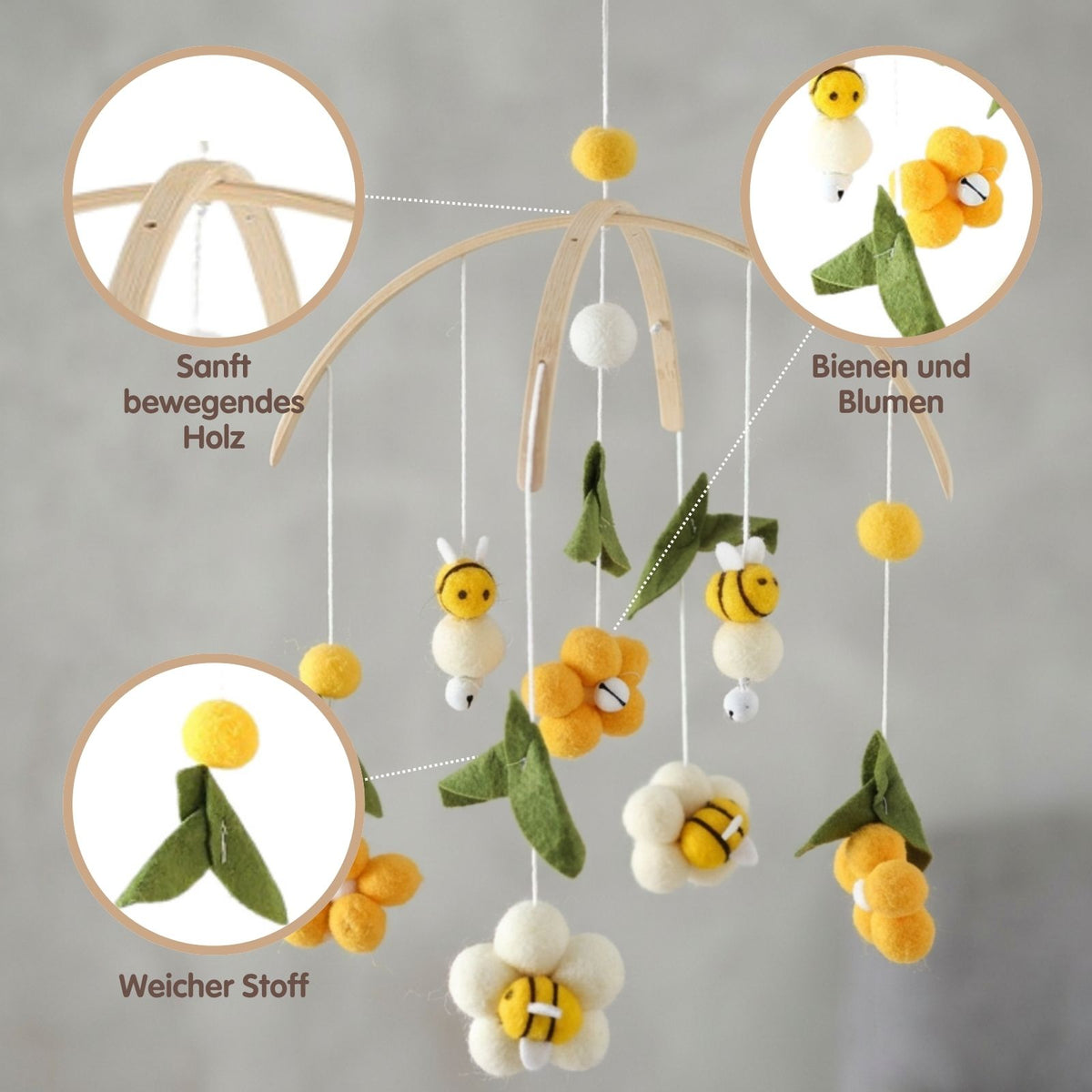 Mobile mit Halterung Bienen Babymobile mit Glockenhalter
