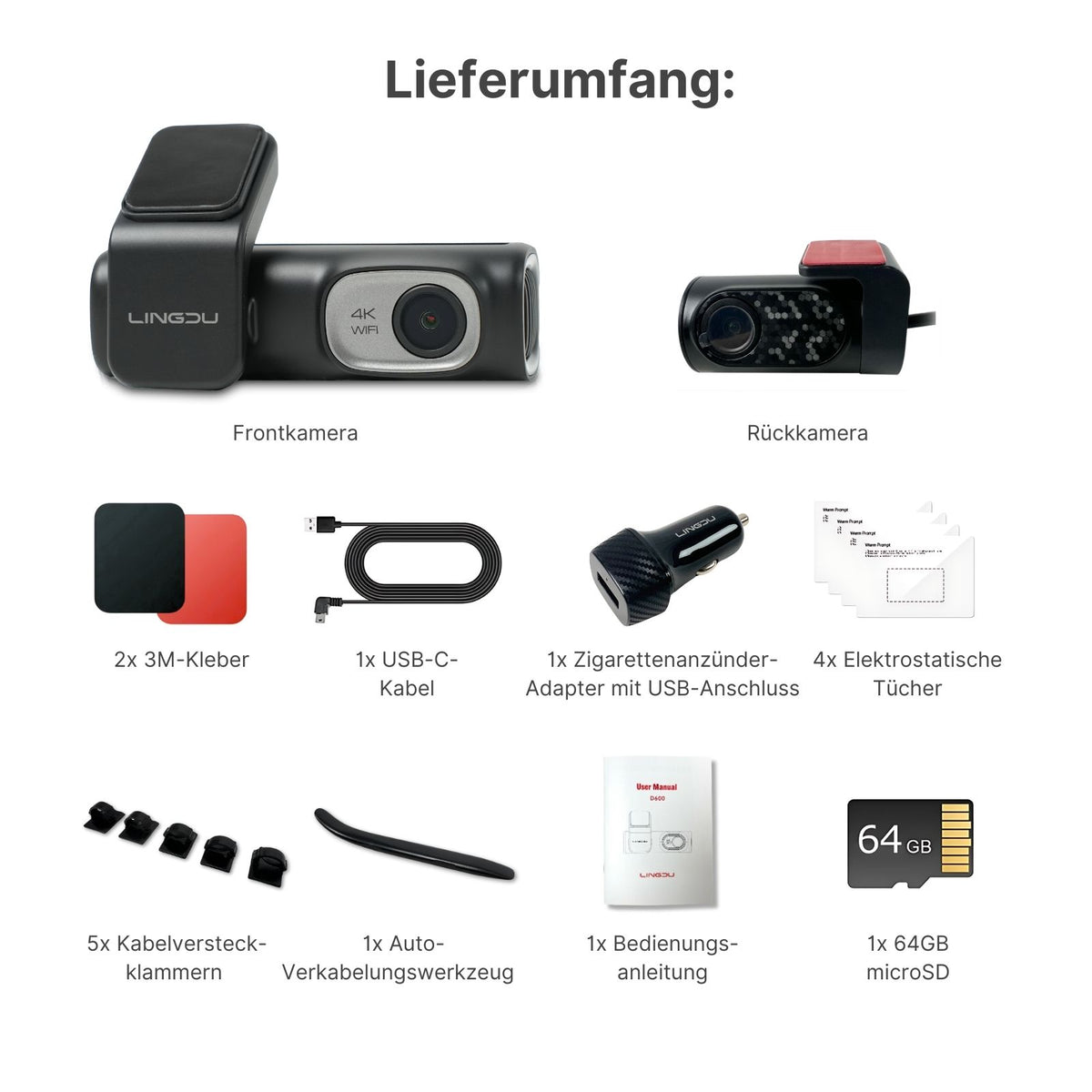 4K WiFi Dual-Dashcam Autofront-Kamera Onboard-Kamera Auto-Überwachung