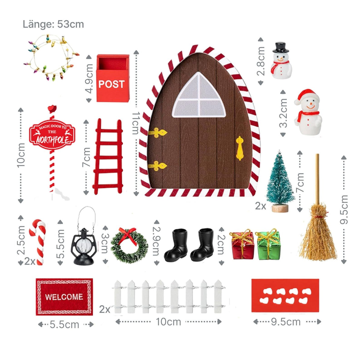 22-tlg. Wichteltür-Set Weihnachtsdeko Miniaturwelt Elfentür-Zubehör