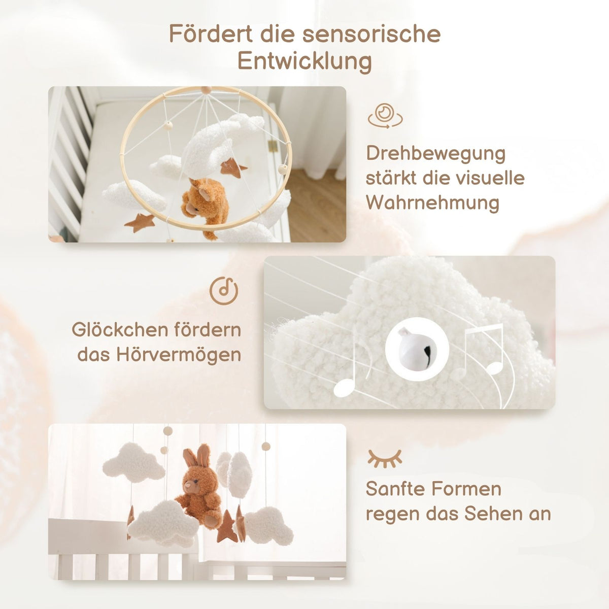 Mobile mit Halterung und Spieluhr Hase Braun Einschlafhilfe mit Musik