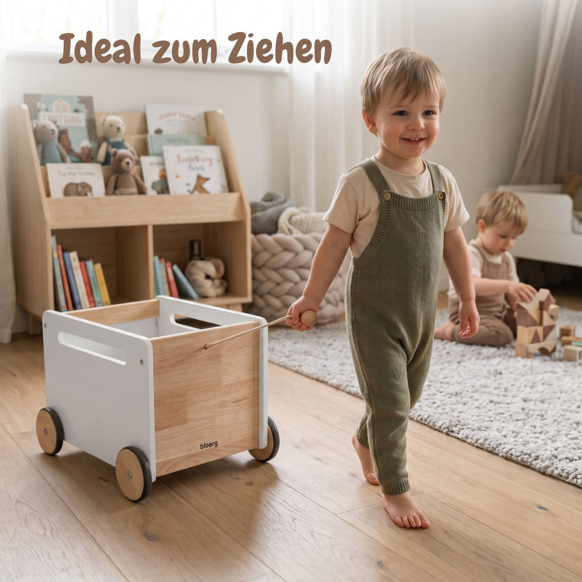2er-Set Holz-Spielzeugtruhe auf Rollen Bücherkiste Spielzeugkiste