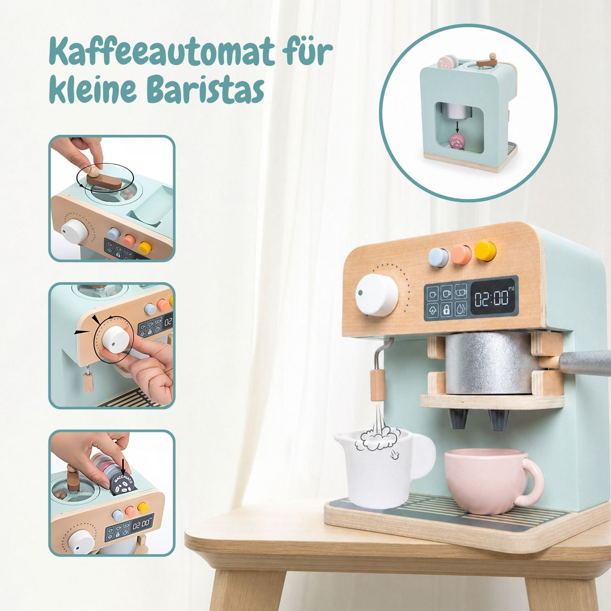 Kinderküche mit Frühstücksset Kaffeeautomat Mikrowelle Küchenmaschinen